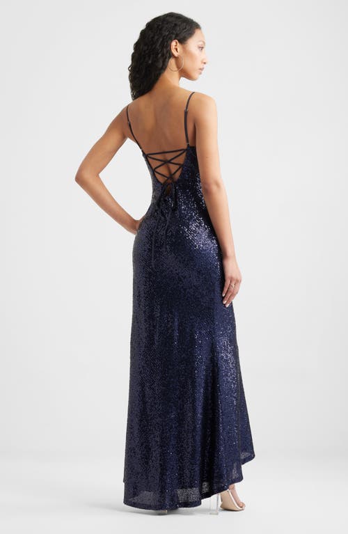 Bp. Tie Back Sequin Gown In Navy Iris