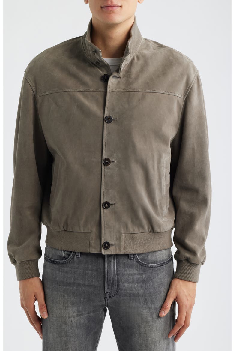 Rib Detail Suede Jacket, Alternate, color, SMOKY GREEN