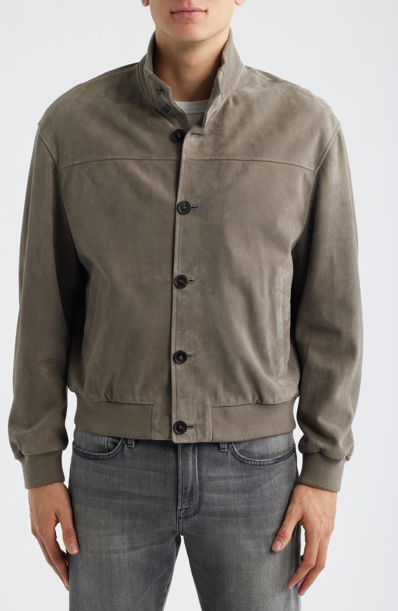 FRAME Rib Detail Suede Jacket, Alternate, color, Smoky Green