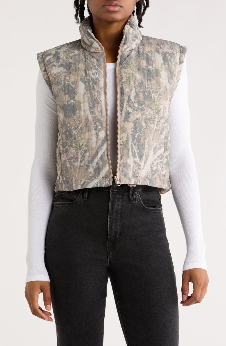 Thread & Supply Camo Crop Puffer Vest, Main, color, Olive Camo