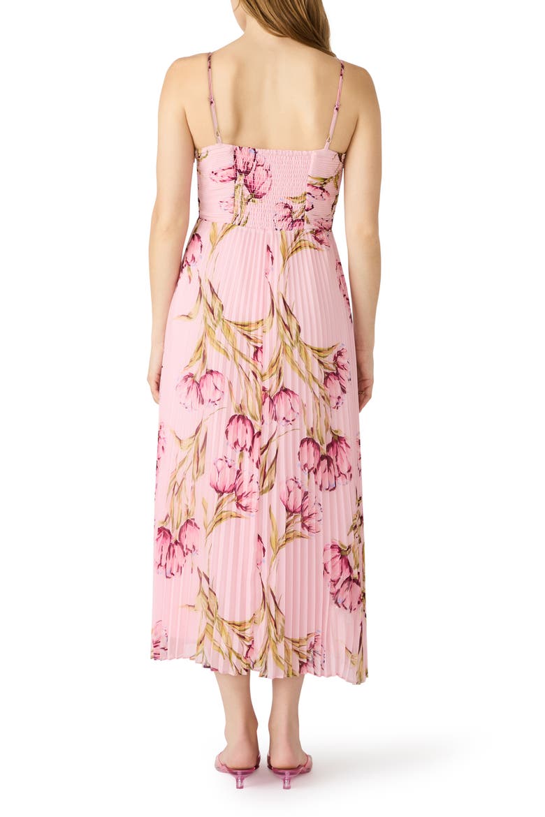 Ray Floral Print Pleat Midi Dress, Alternate, color, ROSETTE PINK