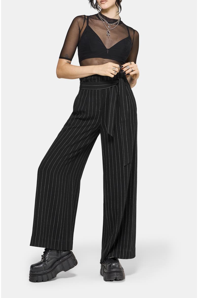 Charli Pinstripe Straight Leg Trouser, Alternate, color, Black