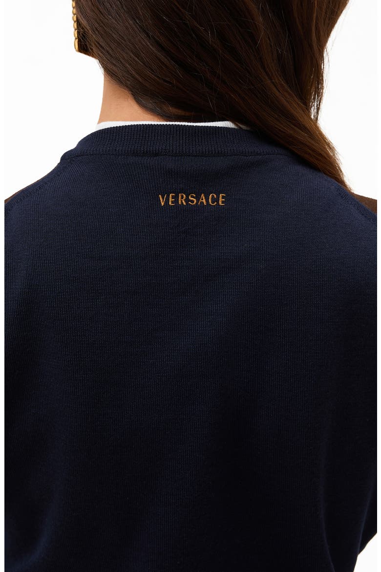 Gender Inclusive Embroidered Short Sleeve Virgin Wool Shirt Cardigan, Alternate, color, NAVY