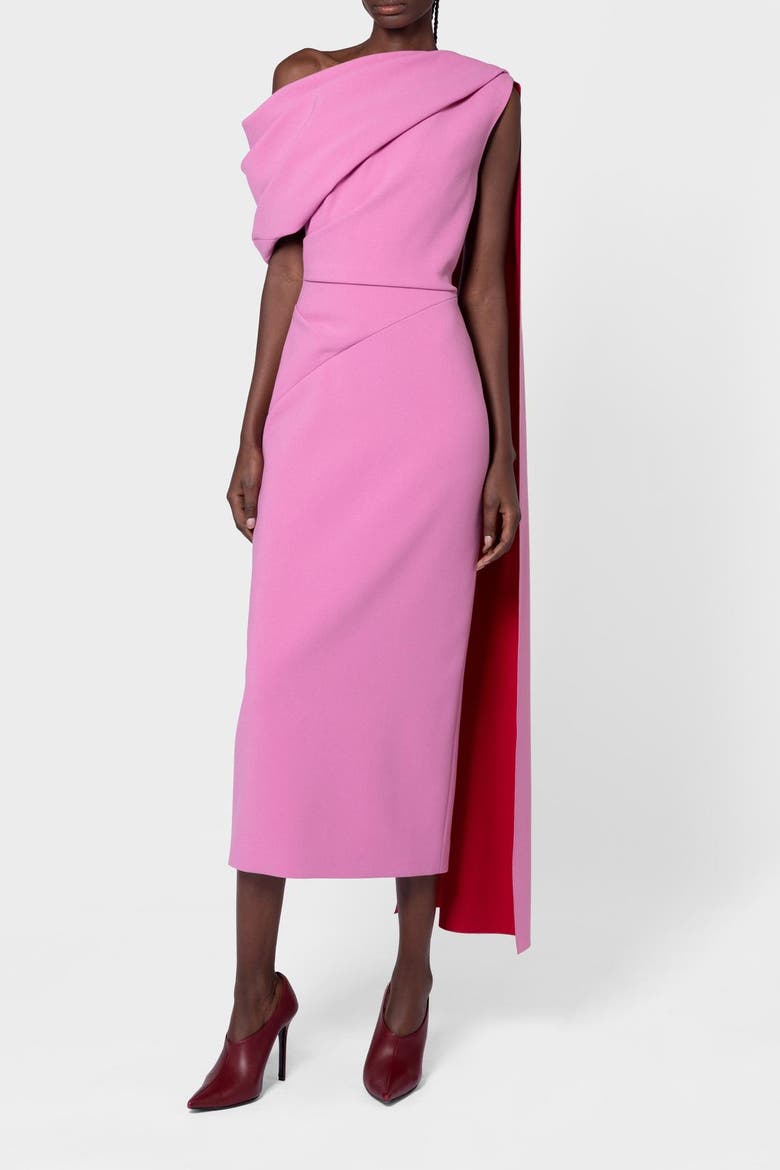 Maite Pink Crepe One Shoulder Midi Dress, Alternate, color, Orchid / Amaranthus