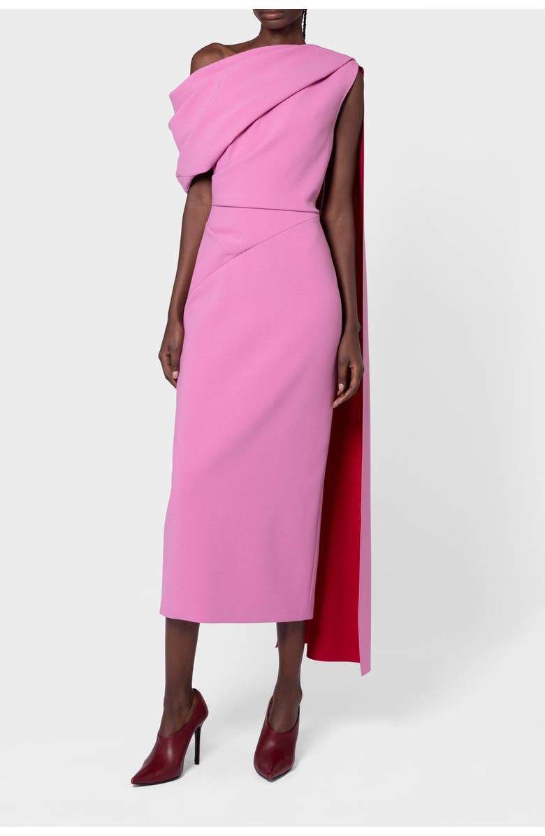 Roksanda Maite Pink Crepe One Shoulder Midi Dress, Alternate, color, Orchid / Amaranthus
