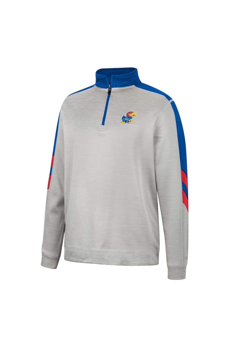 Men's Colosseum Gray/Royal Kansas Jayhawks Bushwood Fleece Quarter-Zip Jacket, Alternate, color, Gray