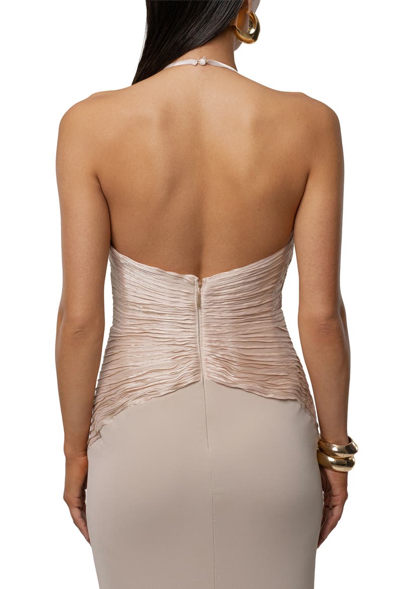 Enchanted Plunge Neck Mixed Media Gown, Alternate, color, IVORY
