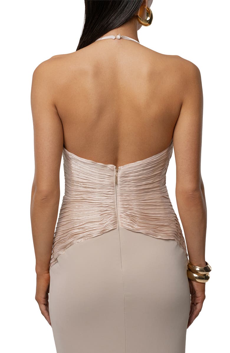 JLUXLABEL Enchanted Plunge Neck Mixed Media Gown, Alternate, color, Ivory