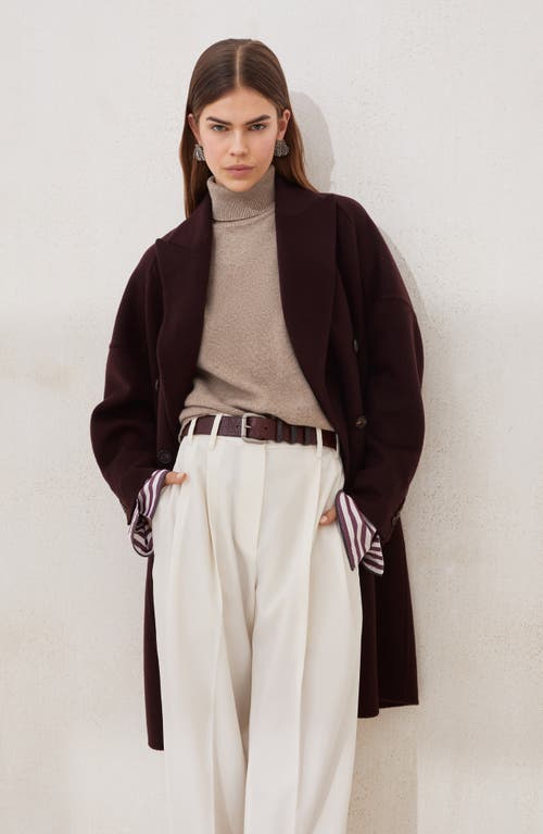 Brunello Cucinelli Burgundy Cashmere Double-breasted Cocoon Coat In Burgundy