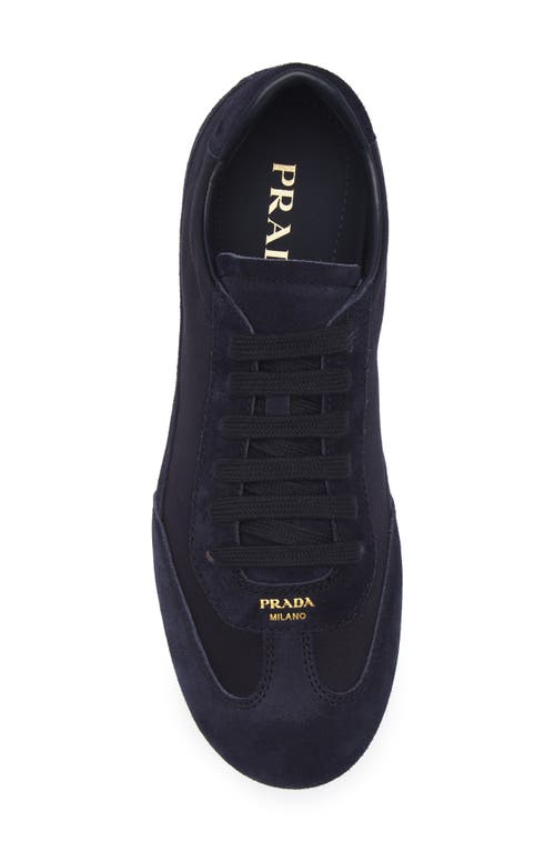 Prada Mixed Media Low Top Sneaker In Navy
