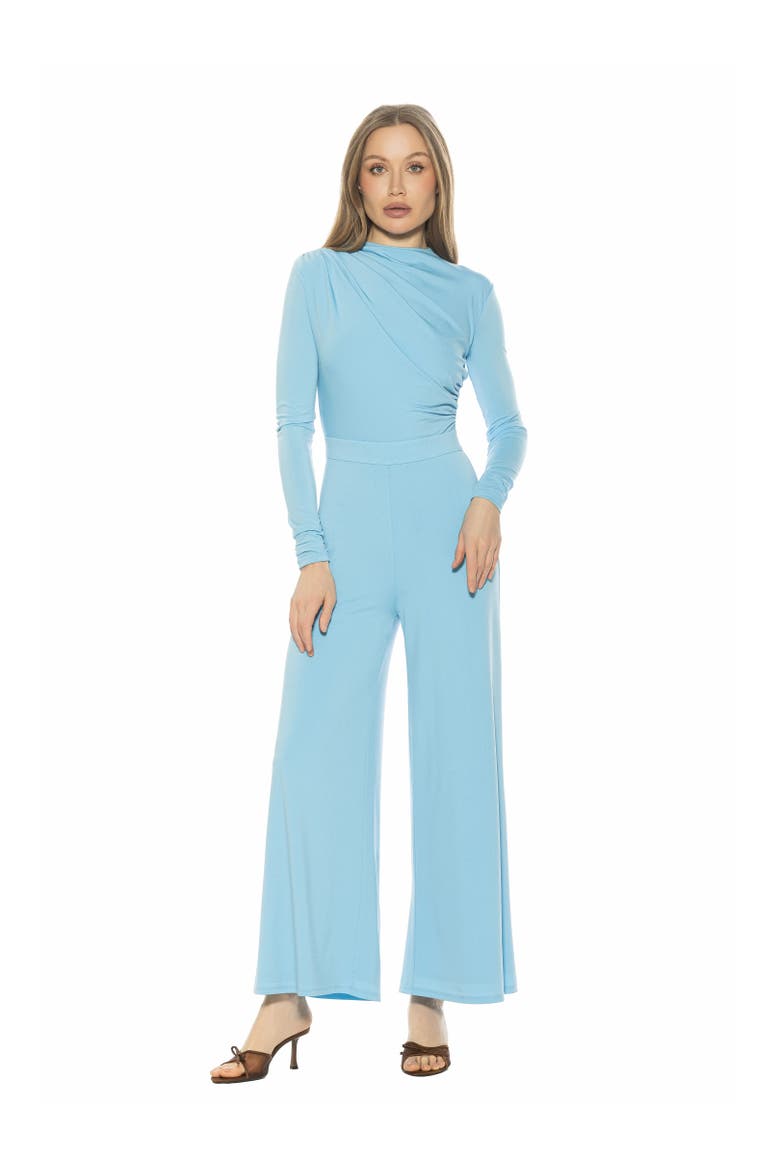 Yael Long Sleeve Ruched Top Jumpsuit, Alternate, color, Denim