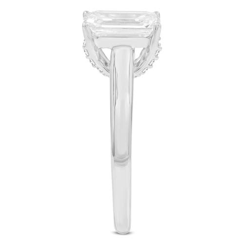 LUVMYJEWELRY LUVMYJEWELRY NARINE 14K WHITE GOLD EMERALD CUT LAB GROWN DIAMOND HIDDEN HALO ENGAGEMENT RING