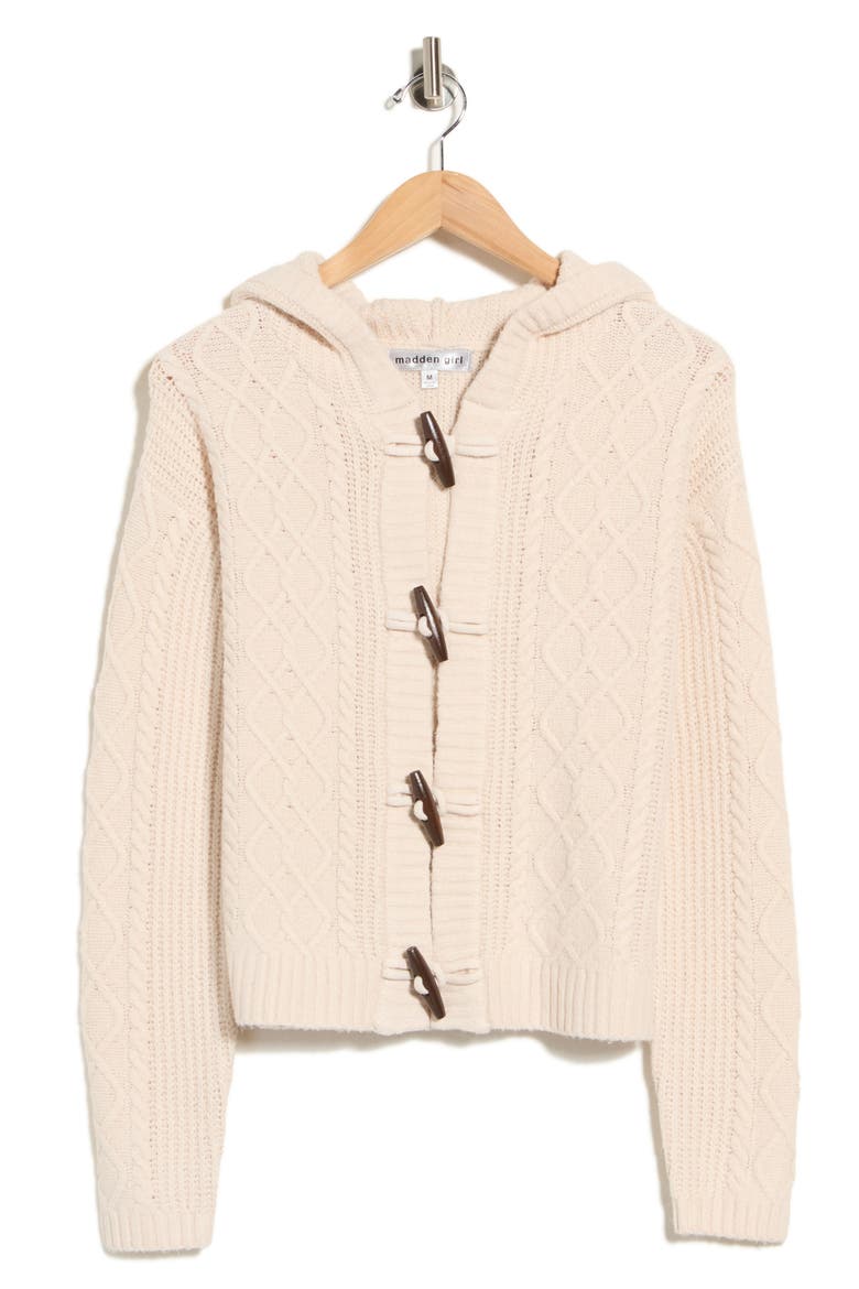 Toggle Front Hooded Cable Cardigan, Alternate, color, OATMEAL