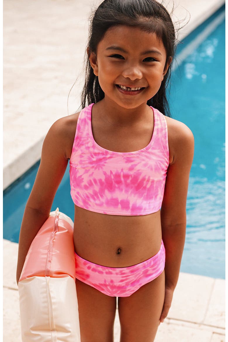 Girls Wrap Front Bikini Swimsuit Set, Alternate, color, Pink Tie Dye