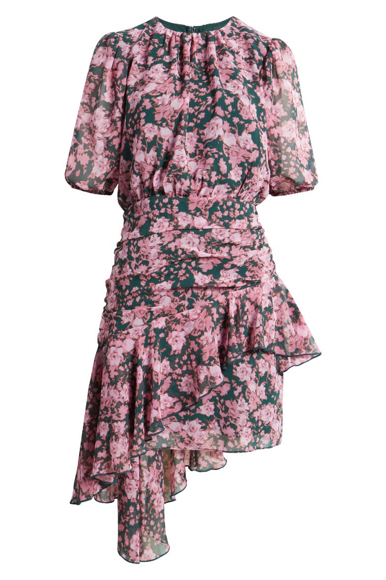Floral Asymmetric Ruffle Chiffon Dress, Alternate, color, GREEN- PINK WIND FLORAL