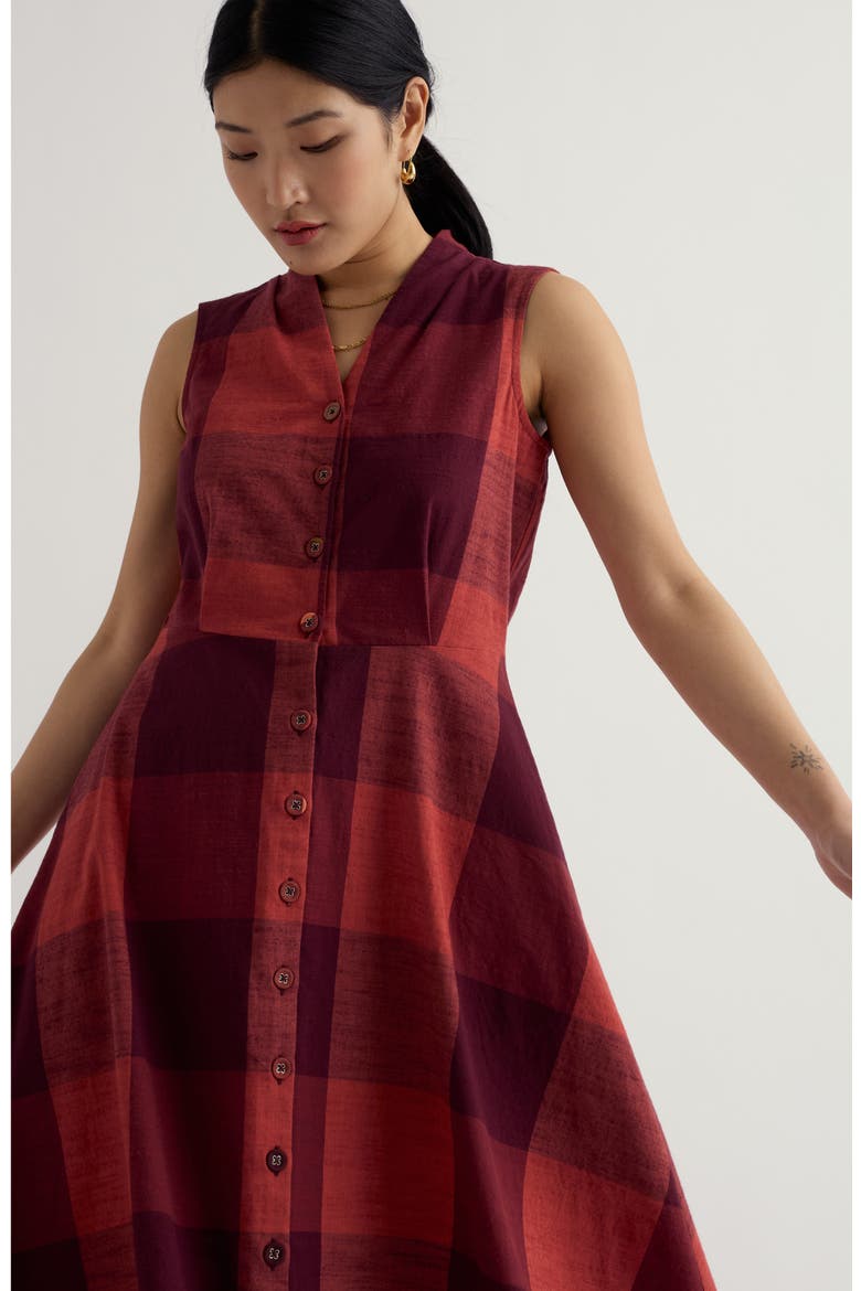 Carved Wood Plaid Sleeveless Organi Cotton Midi Dress, Alternate, color, LAVANDIN UMBER