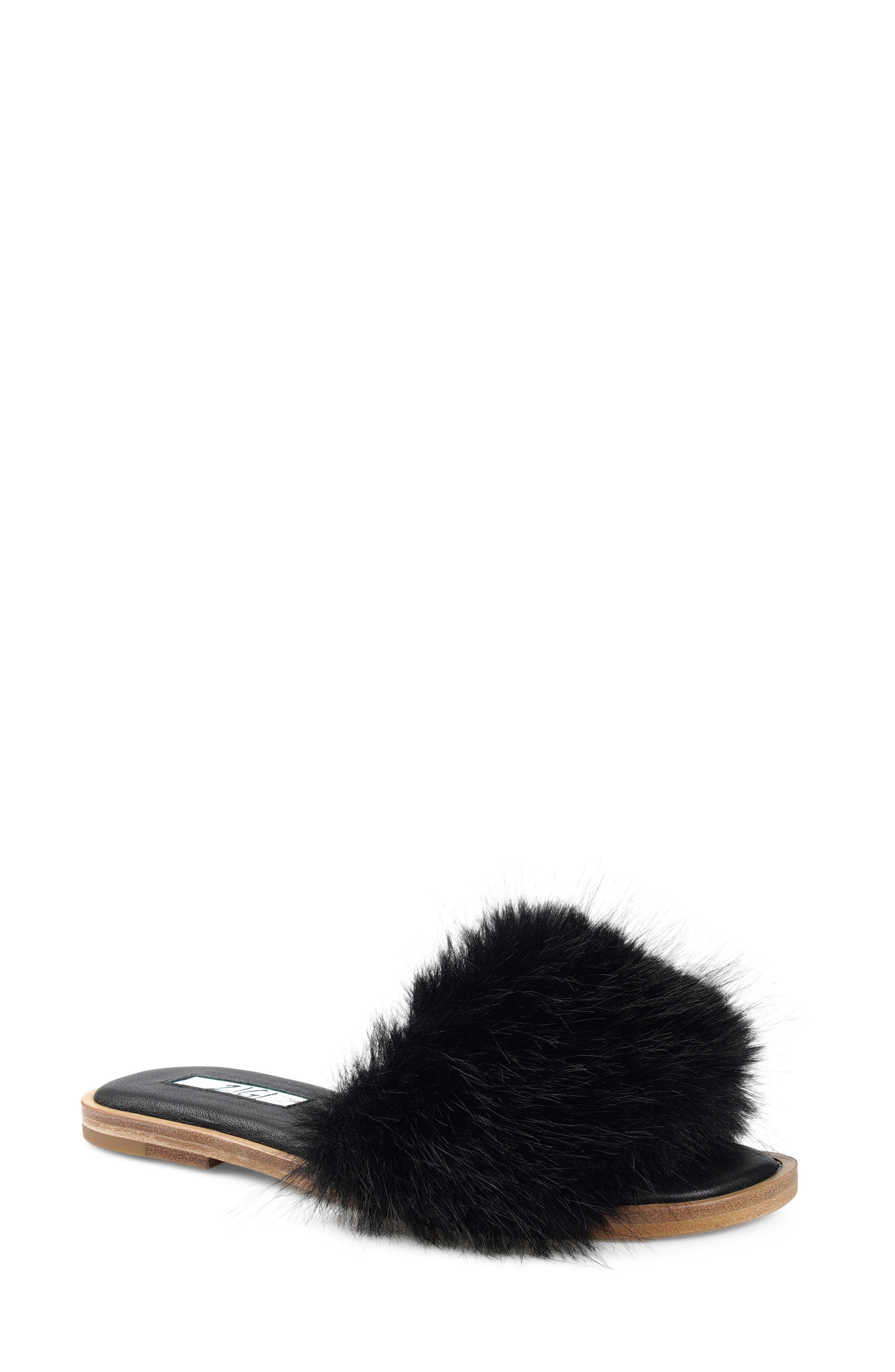 Faux Fur Slide Sandal, Main, color, BLACK