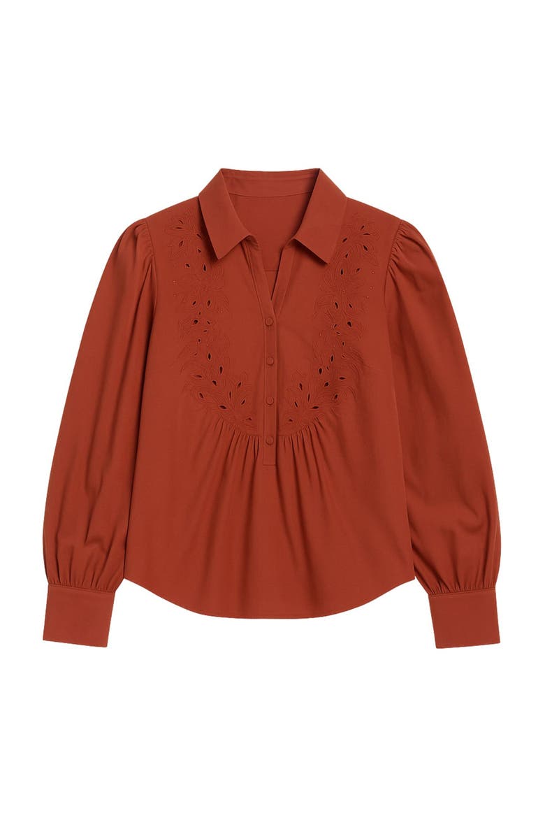 Rachelle Pop Over Blouse, Alternate, color, Burnt Sienna