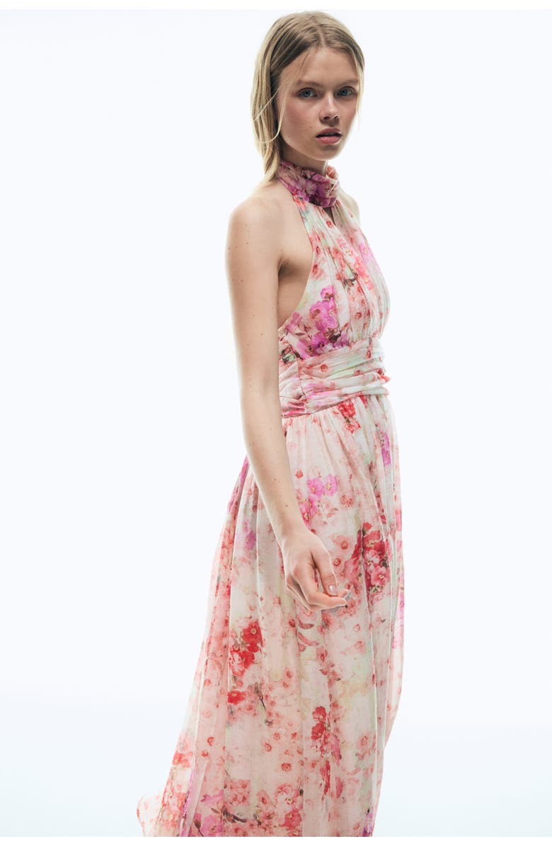 H&M Tie-detail Halterneck Dress, Alternate, color, Light Pink/Floral