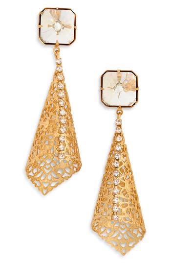 Kenneth Jay Lane Crystal Filigree Drop Earrings In Gold