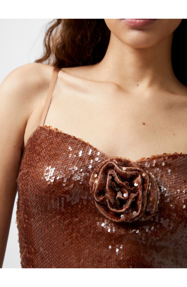 French Connection Beatrice Sequin Rosette Maxi Dress, Alternate, color, Brown Sequin