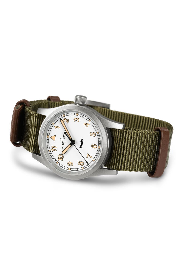 Khaki Field NATO Strap Watch, 33mm, Alternate, color, WHITE