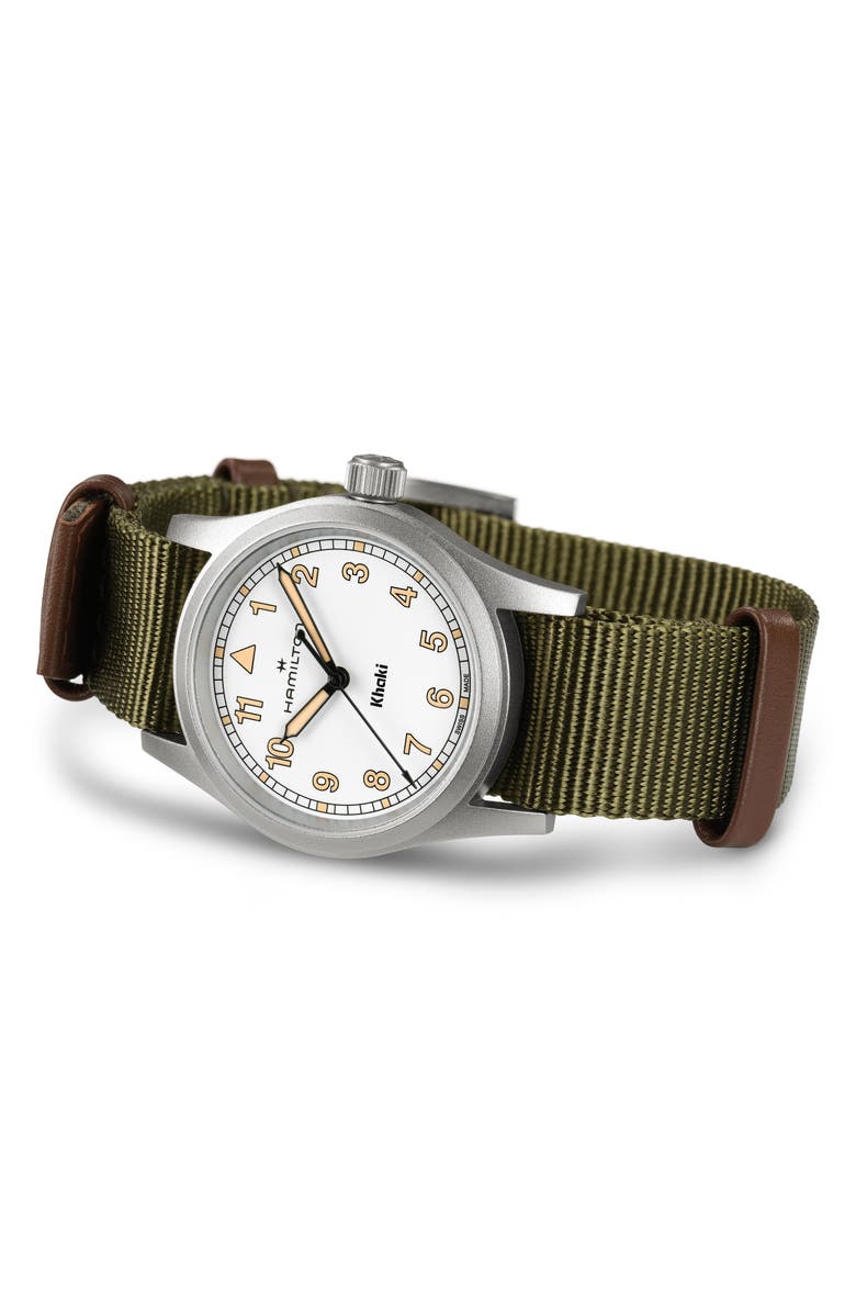 Hamilton Khaki Field NATO Strap Watch, 33mm, Alternate, color, White