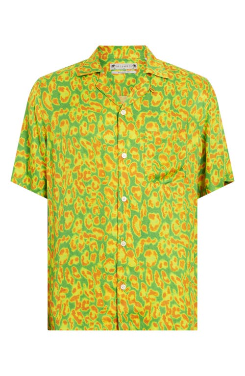 Allsaints Leopaz Animal Print Relaxed Fit Shirt In Lizard Green