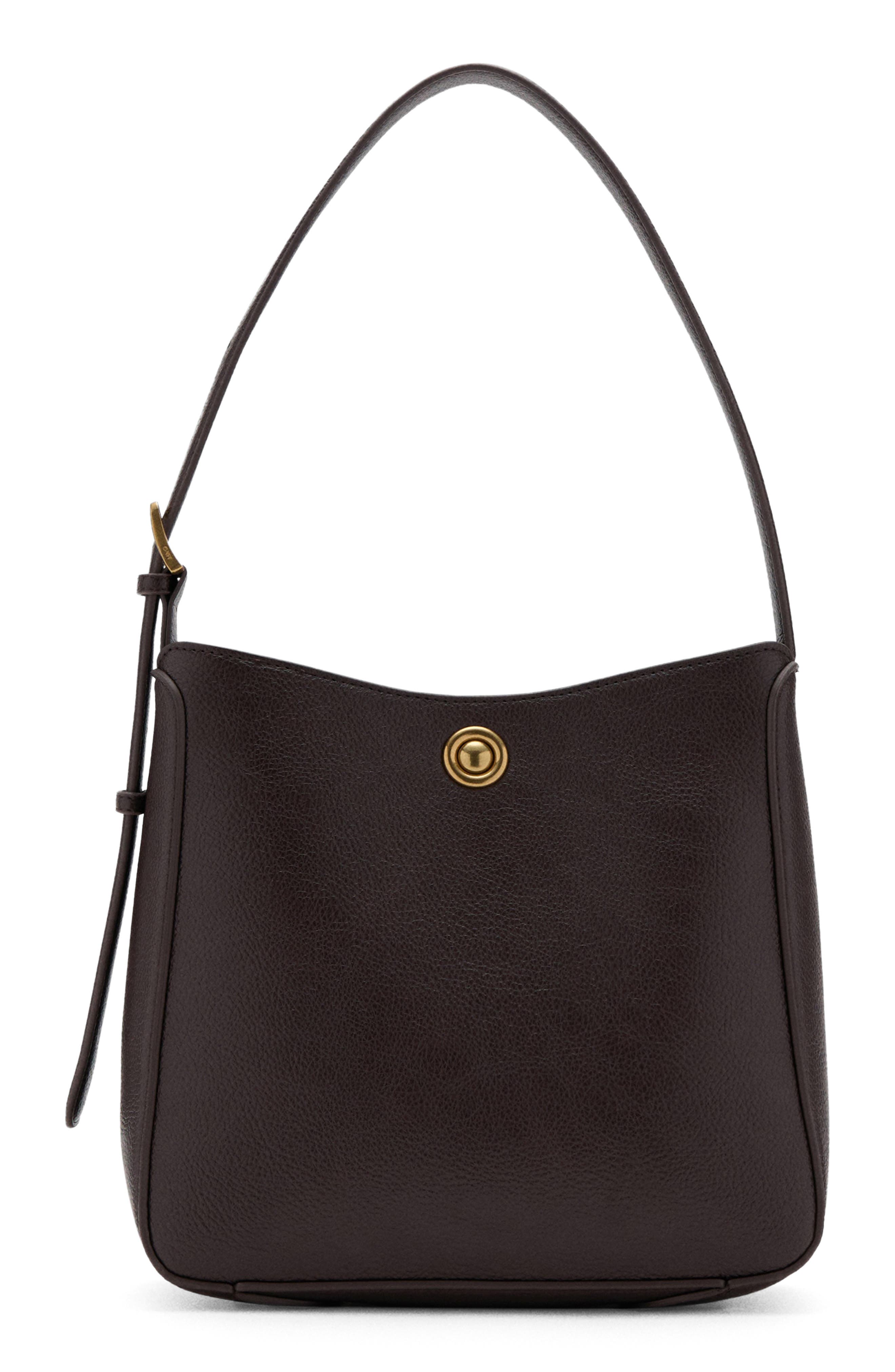 MANGO Medium Faux Leather Bucket Bag, Main, color, Chocolate