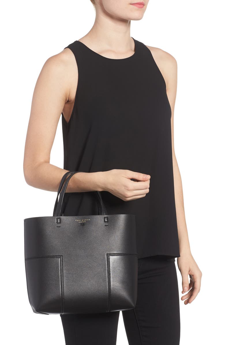 Tory Burch Block-T Mini Leather Tote, Alternate, color,