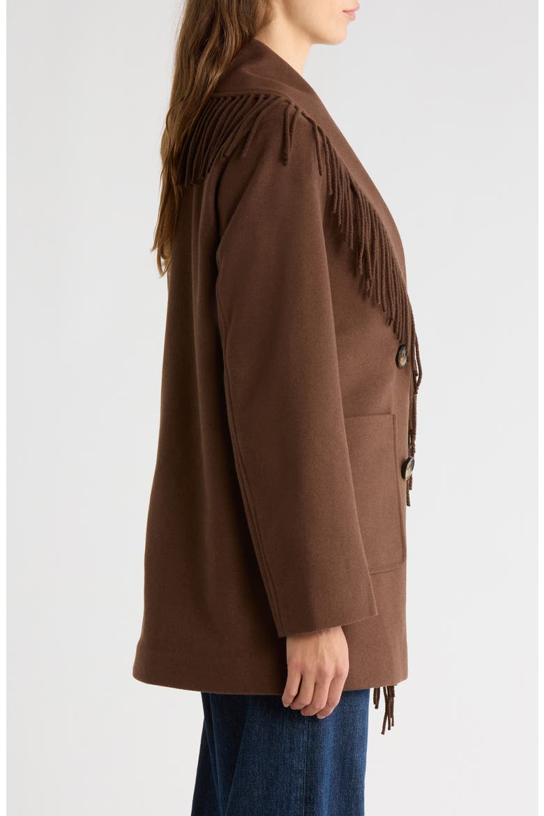 Fringe Shawl Collar Coat, Alternate, color, CHOCOLATE