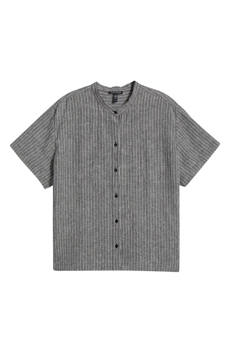 Eileen Fisher Mandarin Collar Organic Linen Button-Up Shirt, Alternate, color, Black/ White