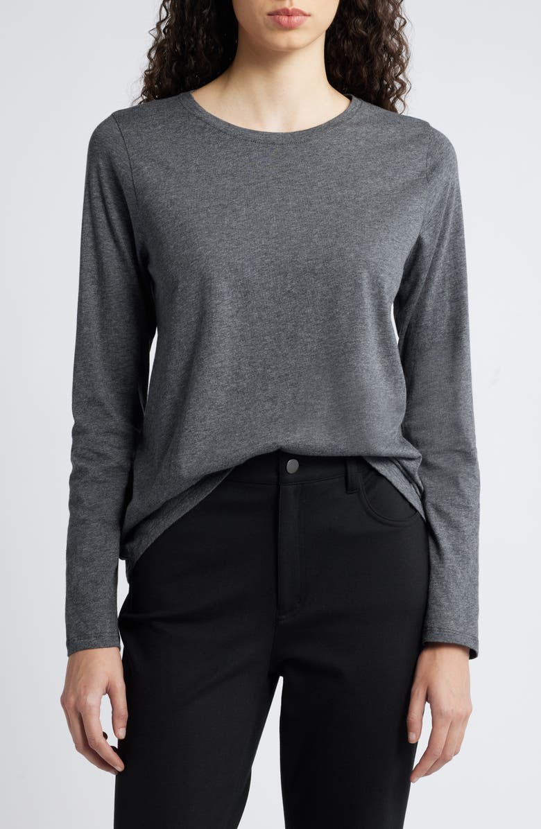Eileen Fisher Long Sleeve Crewneck Organic Cotton Top, Main, color, 