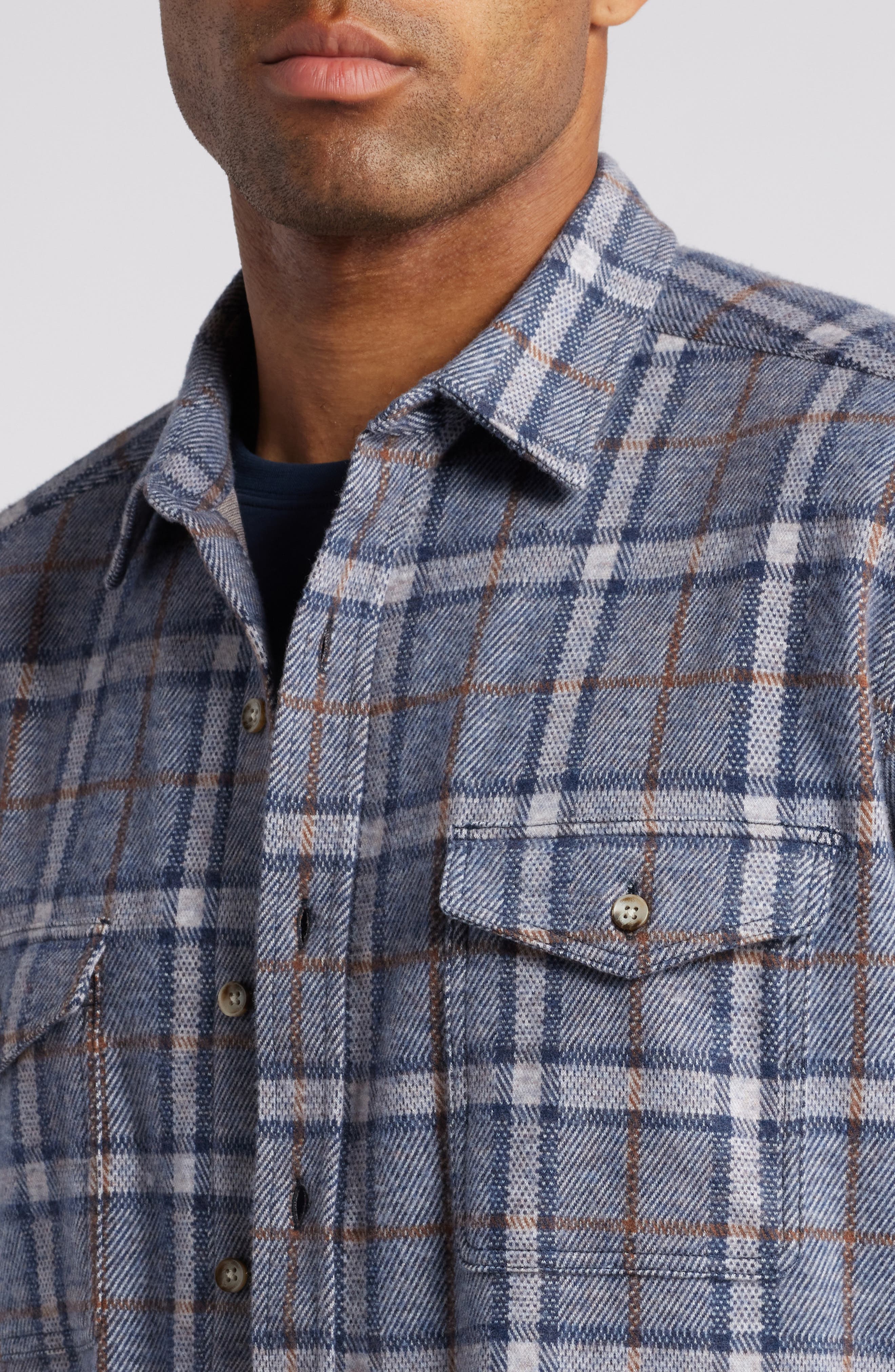 Windowpane Brushed Cotton Blend Button-Up Shirt - image 2