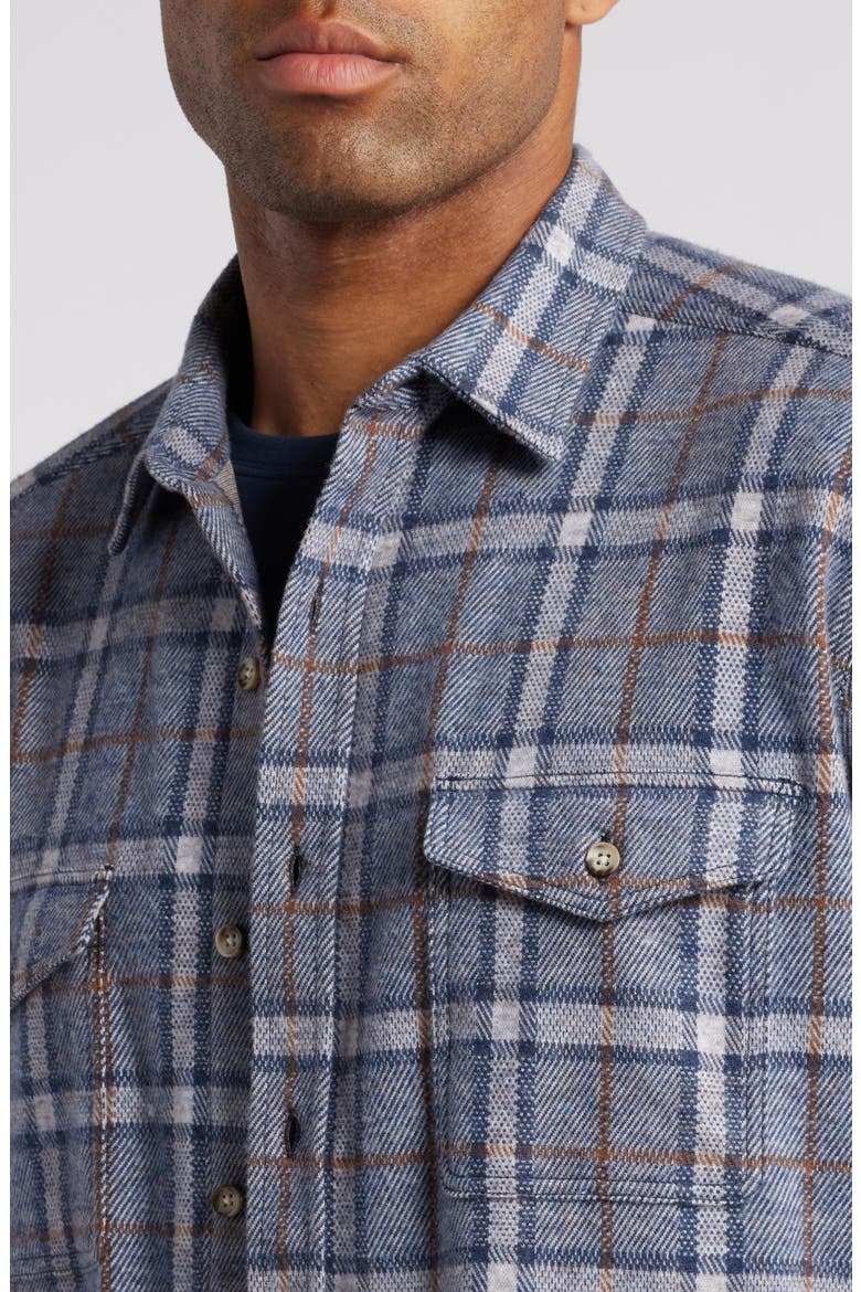 Windowpane Brushed Cotton Blend Button-Up Shirt, Alternate, color, BLUE
