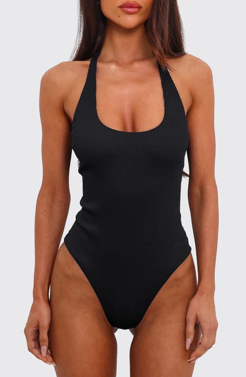 Scoop Neck Halter Cheeky One-Piece Swimsuit