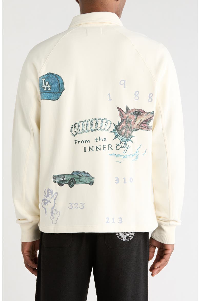 All Over LA Cotton Fleece Coach's Jacket, Alternate, color, BONE