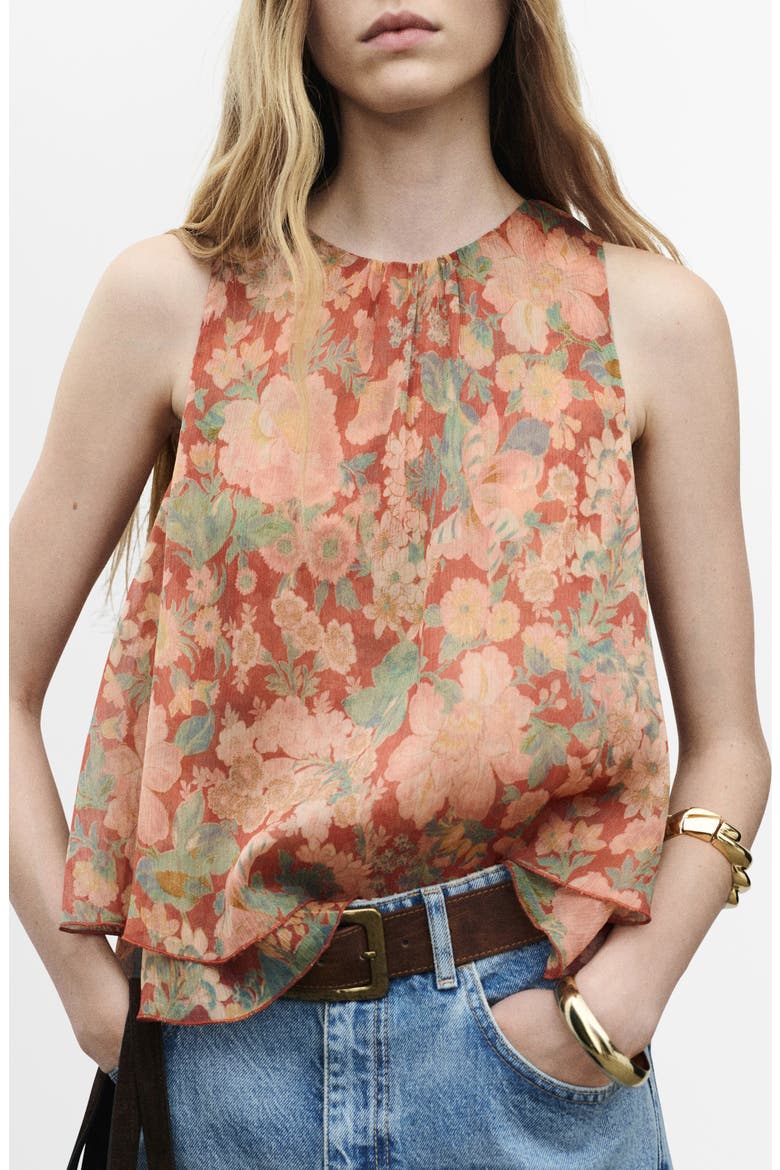 Floral Print Sleeveless Top, Main, color, MAROON