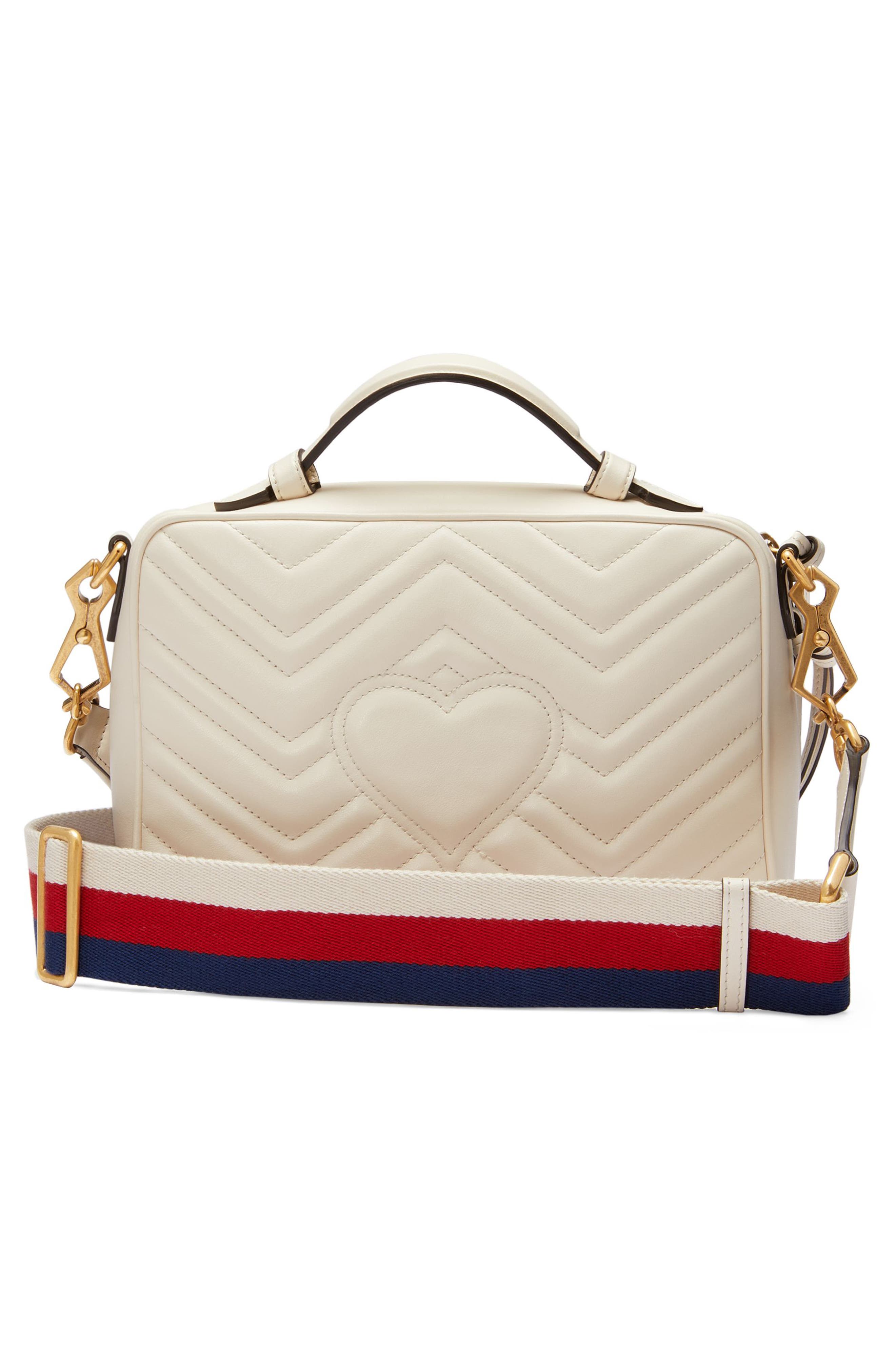 Small GG2.0 Matelassé Leather Camera Bag with Webbed Strap, Alternate, color, MYSTIC WHITE/ HIBISCUS RED