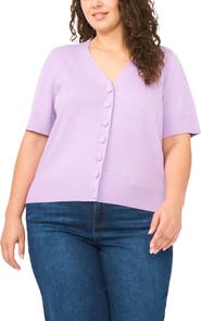 CeCe Covered Button Short Sleeve Cardigan