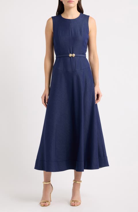 Belted Drop Waist Midi Dress