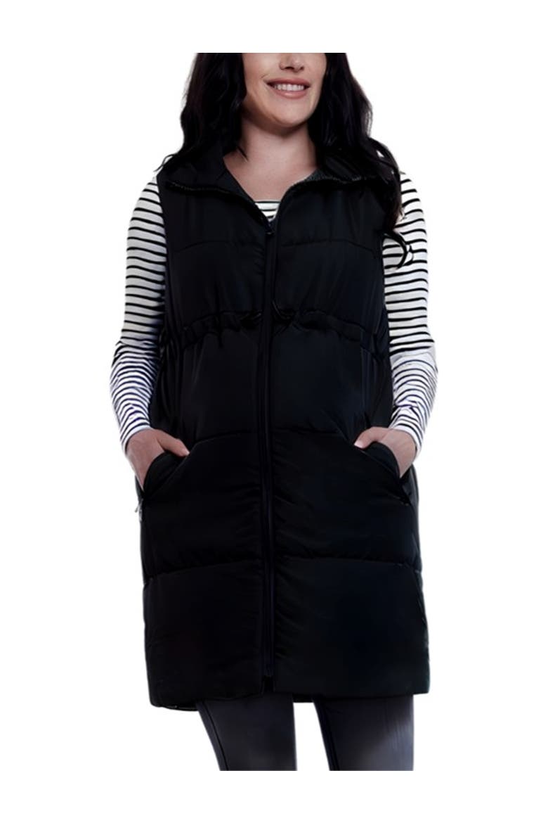 Woven Full-Zip Sleeveless Quilted Puffer Vest, Main, color, Black