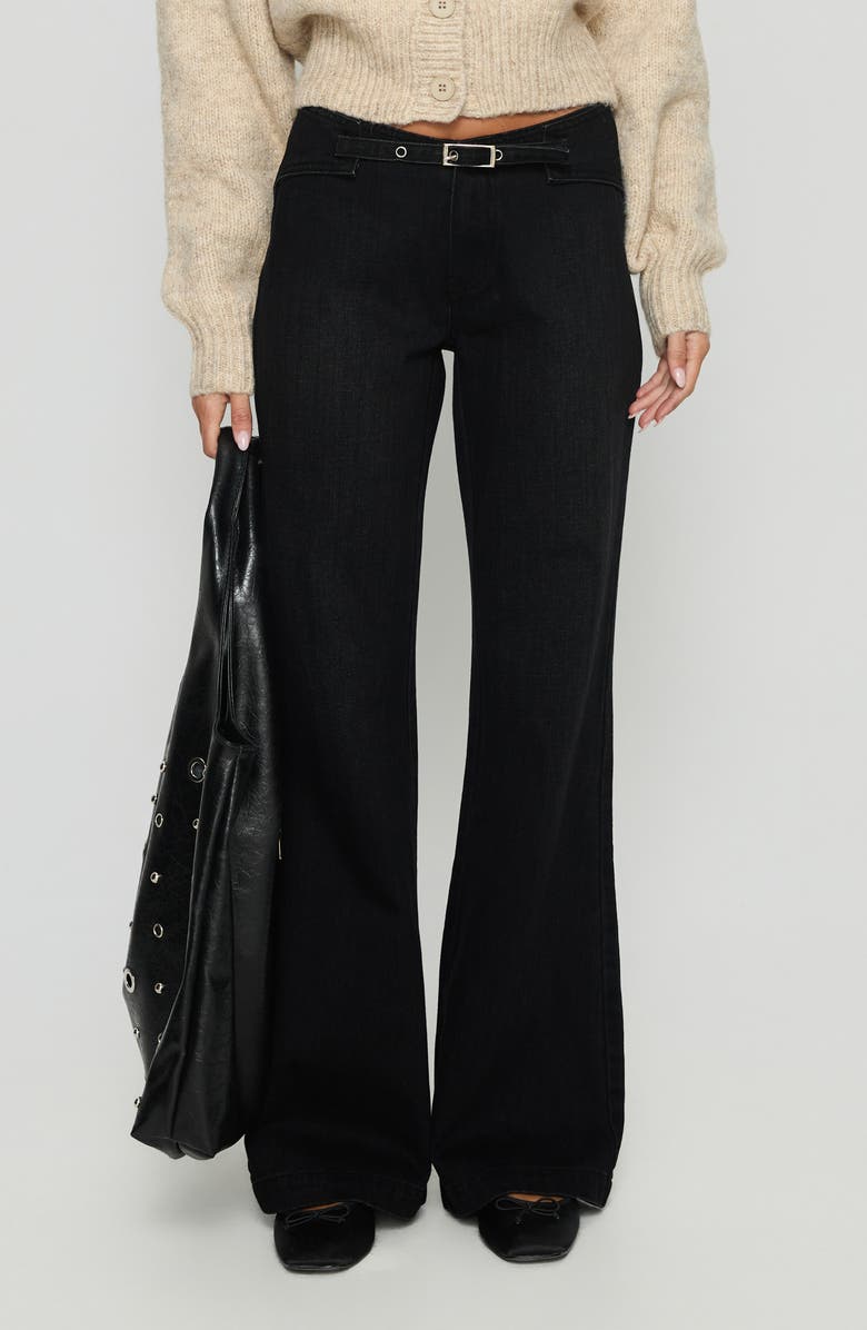 Princess Polly Slow Ride Belted Bootcut Jeans, Main, color, Washed Black