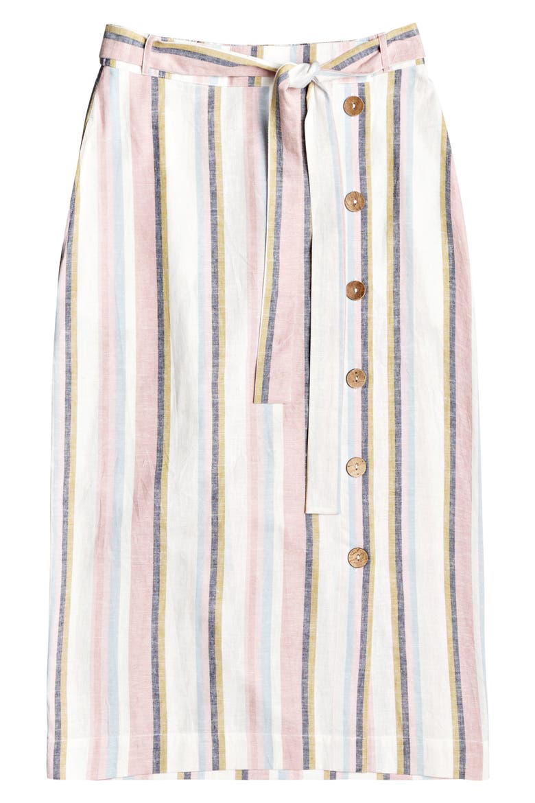 Lose My Breath Tie Waist Midi Skirt, Main, color, SNOW WHITE ORIENTAL STRIPES