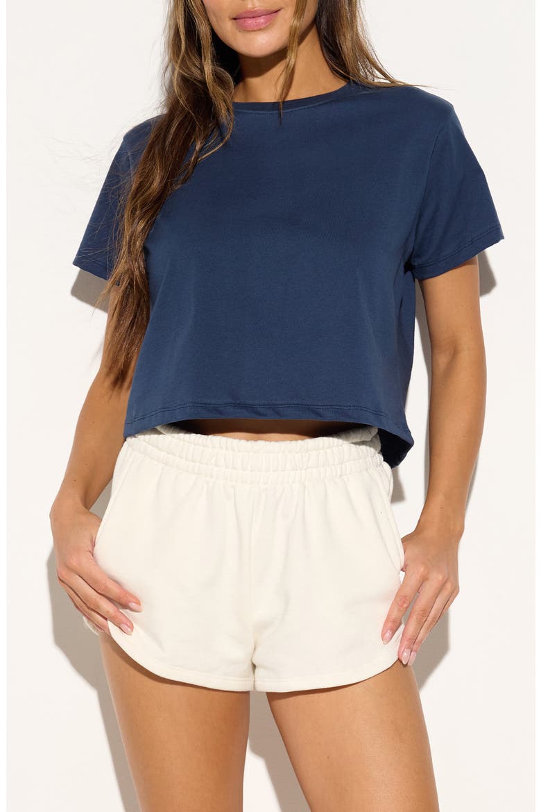 Beach Club Crop Graphic Cotton T-Shirt, Main, color, INDIGO