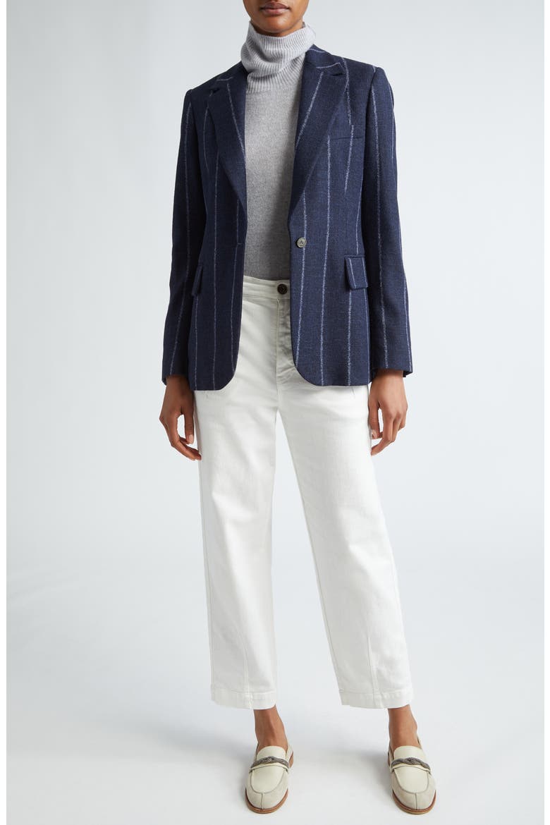 Pinstripe Alpaca & Linen Blend Blazer, Alternate, color, NAVY