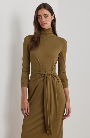 Lauren Ralph Lauren ★【ブレンド ドレス】Tie Waist Rib Dress Lauren Ralph Lauren Tie Waist Rib Cotton Blend Midi Dress