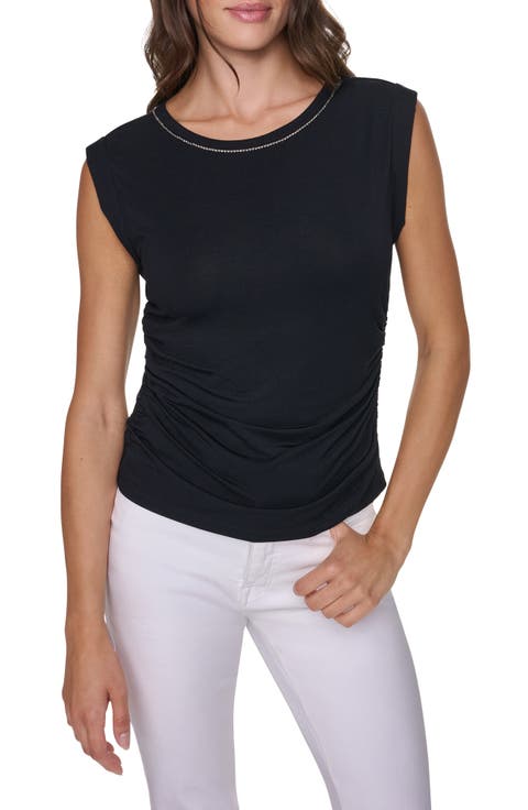 Jewel Neck Side Ruched Sleeveless Top