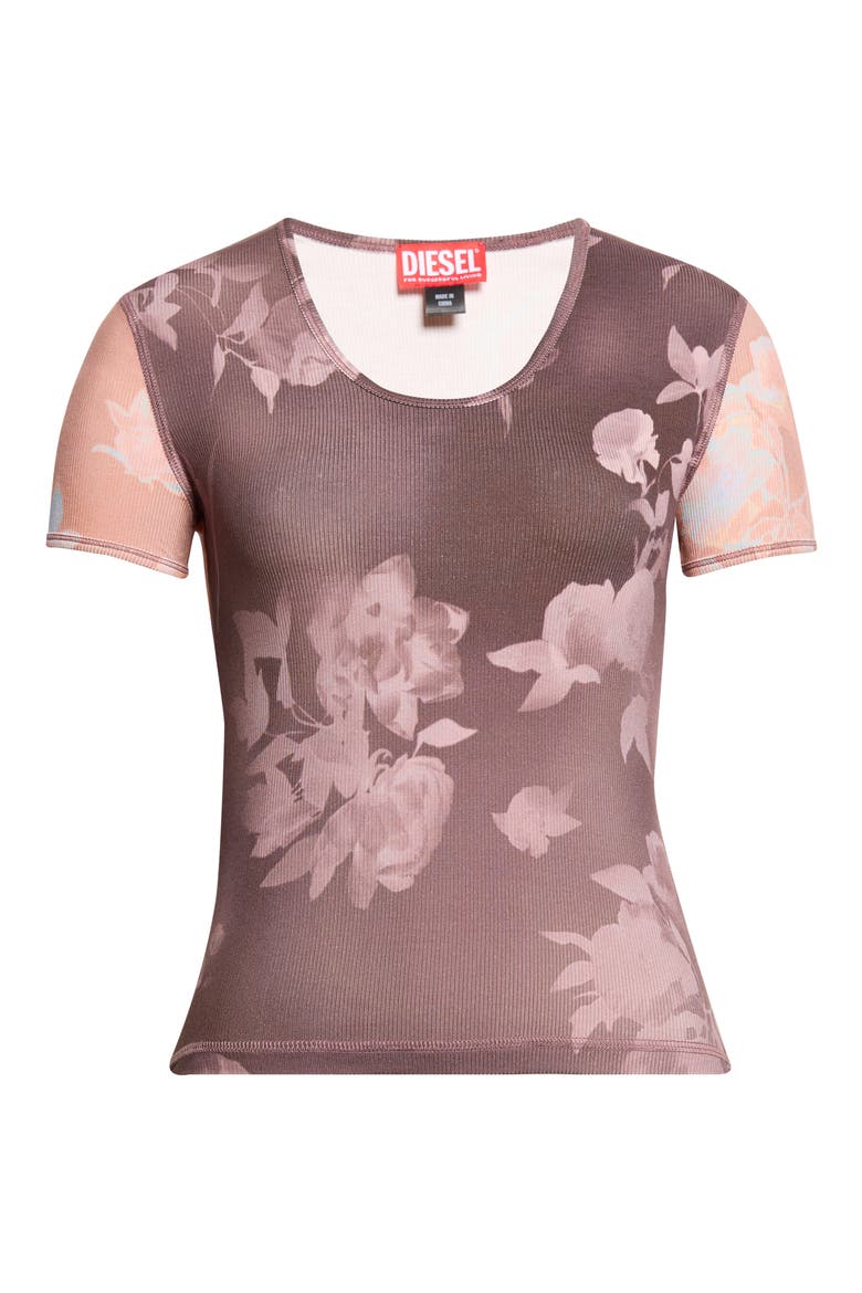 T-Elenewu Colorblock Floral Rib T-Shirt, Main, color, DARK/ BROWN