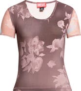 DIESEL® T-Elenewu Colorblock Floral Rib T-Shirt